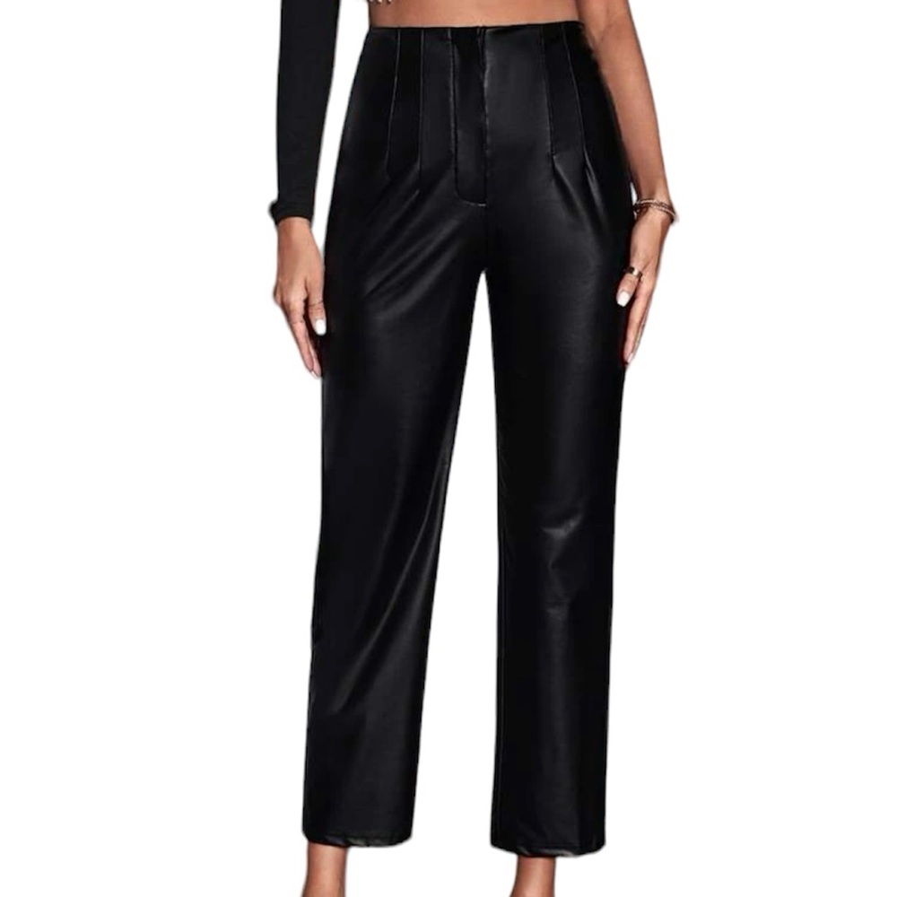 Faux Black Leather Cropped Pants